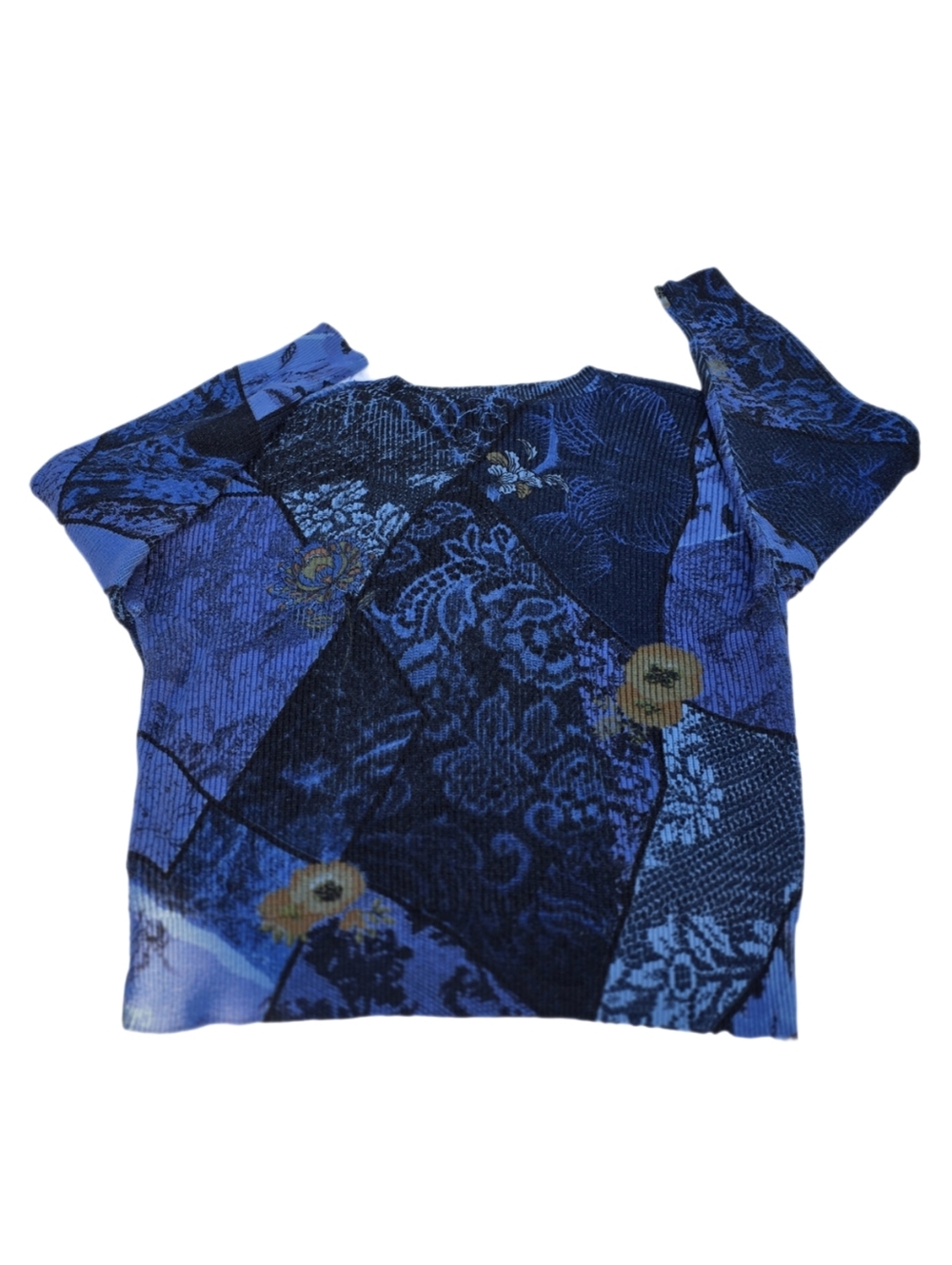 Desigual Artsy Bohemian Print Patchwork V-Neck Sweater Blue EUC SZ LG - Picture 4 of 15